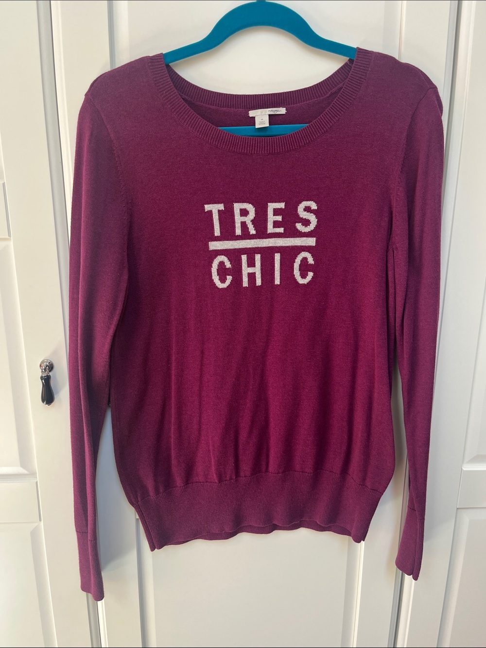 Halogen Burgundy 'TRES CHIC' Crewneck Sweater